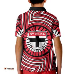 St Kilda Football Club Kid Polo Shirt Indigenous Monochrome Dot Art Mascot Style TS04
