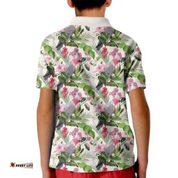 Aussie Pink Cockatoo Flowers Seamless Pattern Kid Polo Shirt LT9