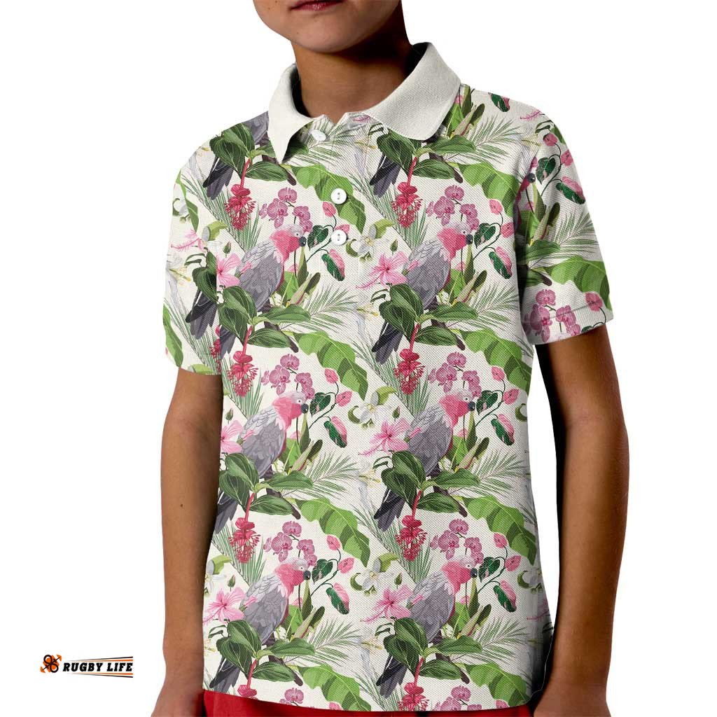 Aussie Pink Cockatoo Flowers Seamless Pattern Kid Polo Shirt LT9