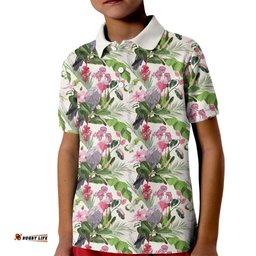 Aussie Pink Cockatoo Flowers Seamless Pattern Kid Polo Shirt LT9