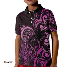 Pink Aoteara Horse Racing Kid Polo Shirt NZ Maori Pattern LT14