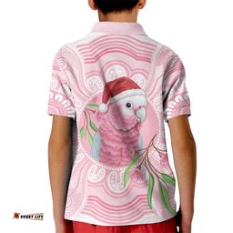 Funny Pink Galah Australia Christmas Kid Polo Shirt Eucalyptus Blossoms Aboriginal Art LT14