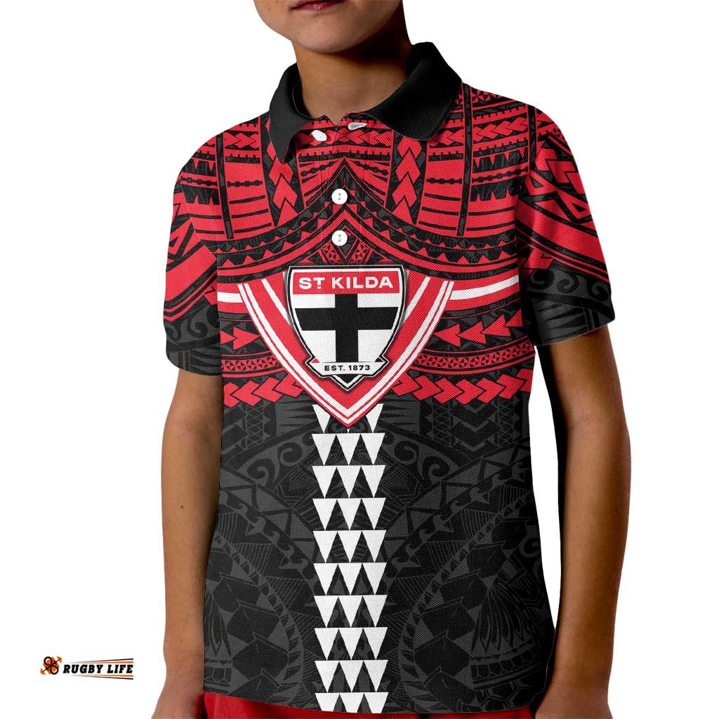 Personalized St Kilda Saints Kid Polo Shirt Polynesian Tribal Pattern Heritage Football TS04
