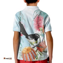 Willie wagtail Australia Kid Polo Shirt Banksia Bottlebrushes Watercolor Stylized LT14
