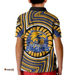 West Coast Eagles Kid Polo Shirt Indigenous Monochrome Dot Art Mascot Style TS04