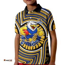 West Coast Eagles Kid Polo Shirt Indigenous Monochrome Dot Art Mascot Style TS04