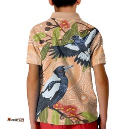 Magpies On Eucalyptus Australia Aboriginal Kid Polo Shirt LT7