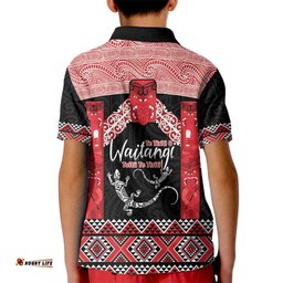 Toitu Te Tiriti O Waitangi Kid Polo Shirt Maori Wharenui With Taniko Motifs LT14
