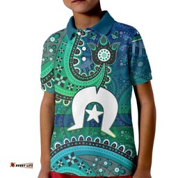Torres Strait Islands Kid Polo Shirt Dhari Emblem Vibrant Teal Indigenous TS04