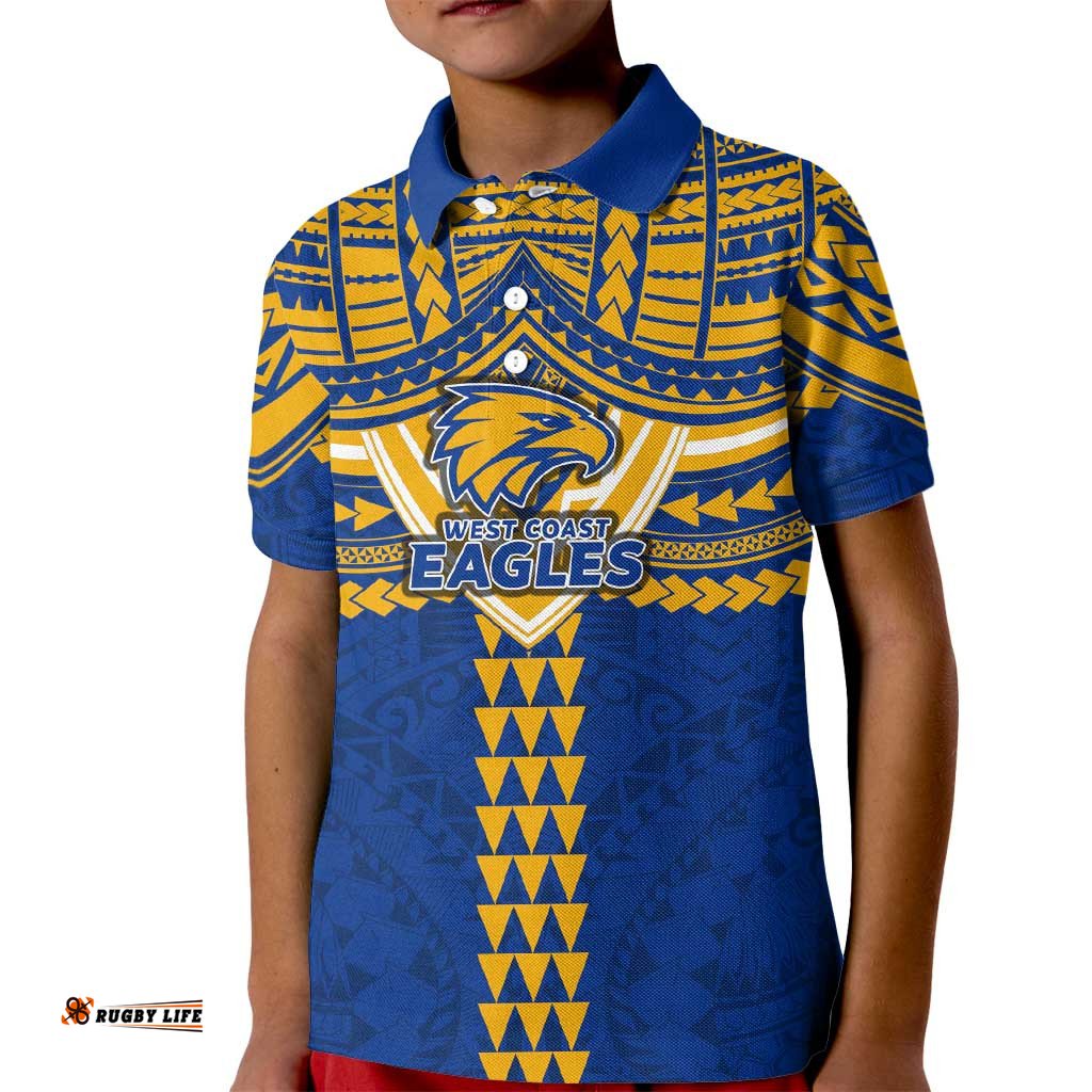 Personalized West Coast Eagles Kid Polo Shirt Polynesian Tribal Pattern Heritage Football TS04