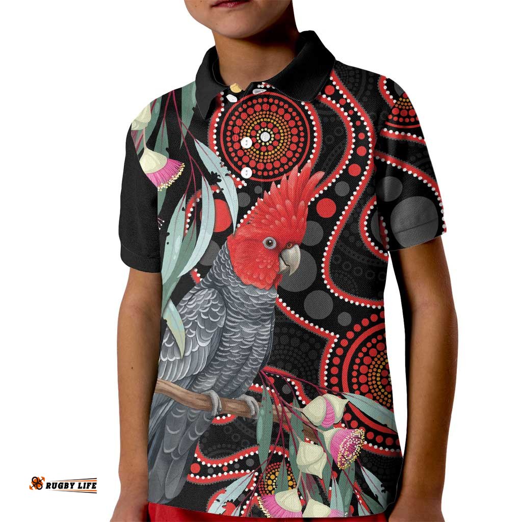Gang-gang Cockatoo Australia Kid Polo Shirt Eucalyptus Blossoms Aboriginal Art LT14