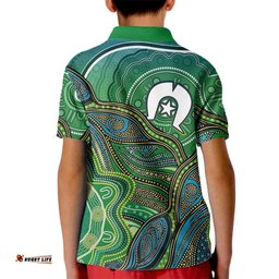 Torres Strait Islands Kid Polo Shirt Indigenous Ocean Wave Dot Green Color TS04