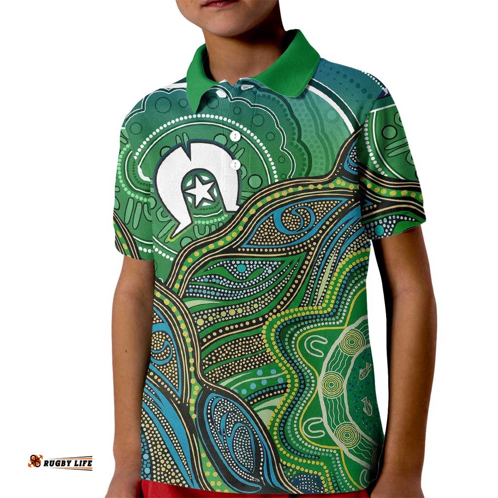 Torres Strait Islands Kid Polo Shirt Indigenous Ocean Wave Dot Green Color TS04