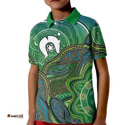 Torres Strait Islands Kid Polo Shirt Indigenous Ocean Wave Dot Green Color TS04