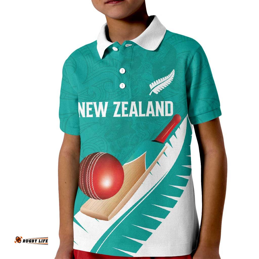 Custom New Zealand Cricket Kid Polo Shirt Kiwi Birds Haka Dance Turquoise Fern Sporty Style LT03
