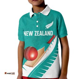 Custom New Zealand Cricket Kid Polo Shirt Kiwi Birds Haka Dance Turquoise Fern Sporty Style LT03