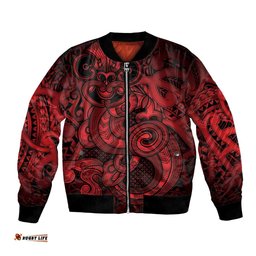 Aotearoa Maori Hei Tiki Bomber Jacket Whero Kowhaiwhai Puhoro Motif LT9