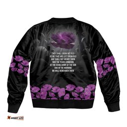 ANZAC Day Remembrance Bomber Jacket Purple Poppy We Will Remember Them LT9