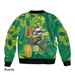 Aussie Honeyeaters Banksia Christmas Bomber Jacket Aboriginal Dots Painting Green Motif LT9