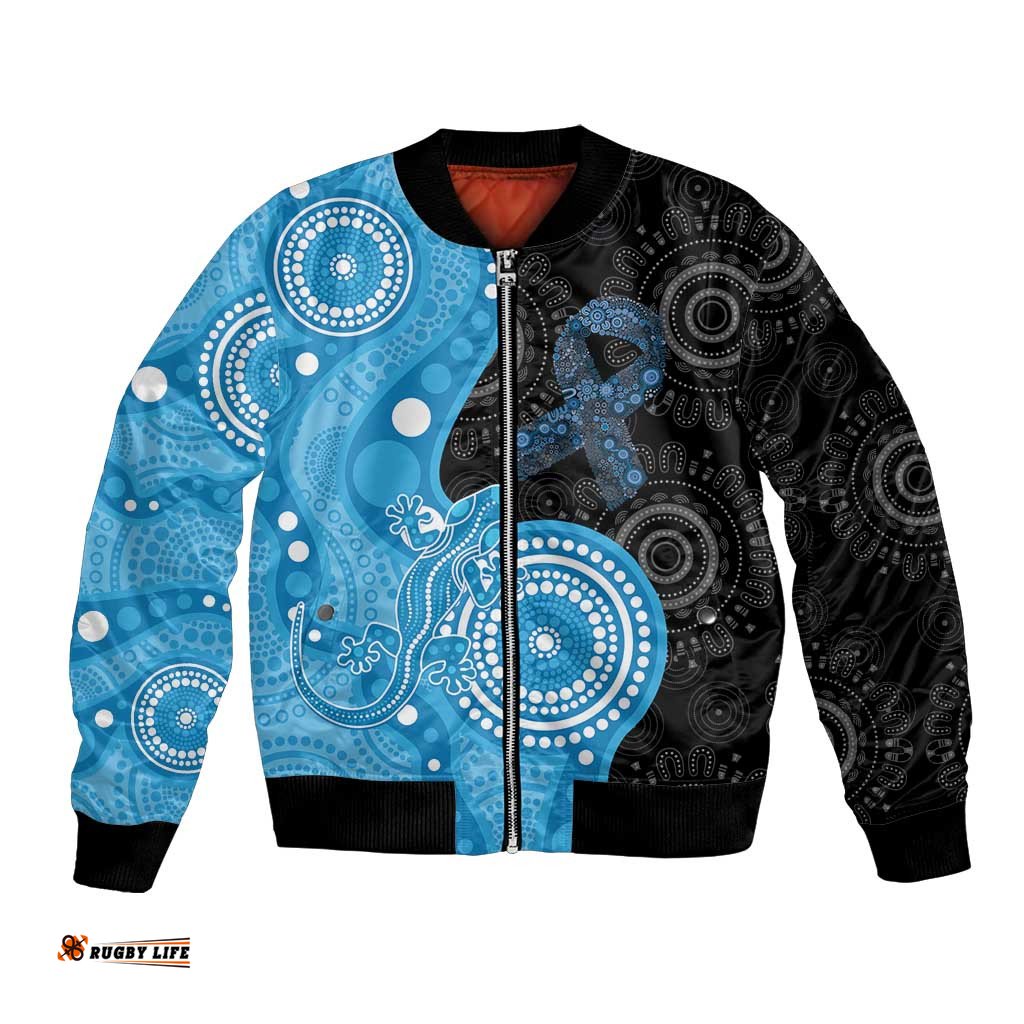 Australia Autism Awareness Month Bomber Jacket Indigenous Lizard With Blue Ribbon LT14
