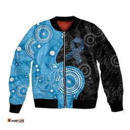 Australia Autism Awareness Month Bomber Jacket Indigenous Lizard With Blue Ribbon LT14