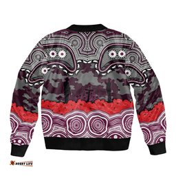 ANZAC Day Manly Warringah Sea Eagles Bomber Jacket Military Memorial Aboriginal Indigenous Art TS04