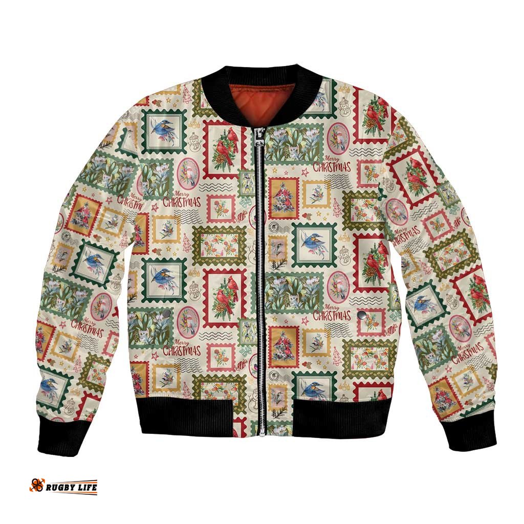 Aussie Birds Christmas La La Land Bomber Jacket Beige Vintage Stamp Edition LT9