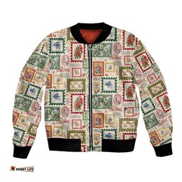 Aussie Birds Christmas La La Land Bomber Jacket Beige Vintage Stamp Edition LT9