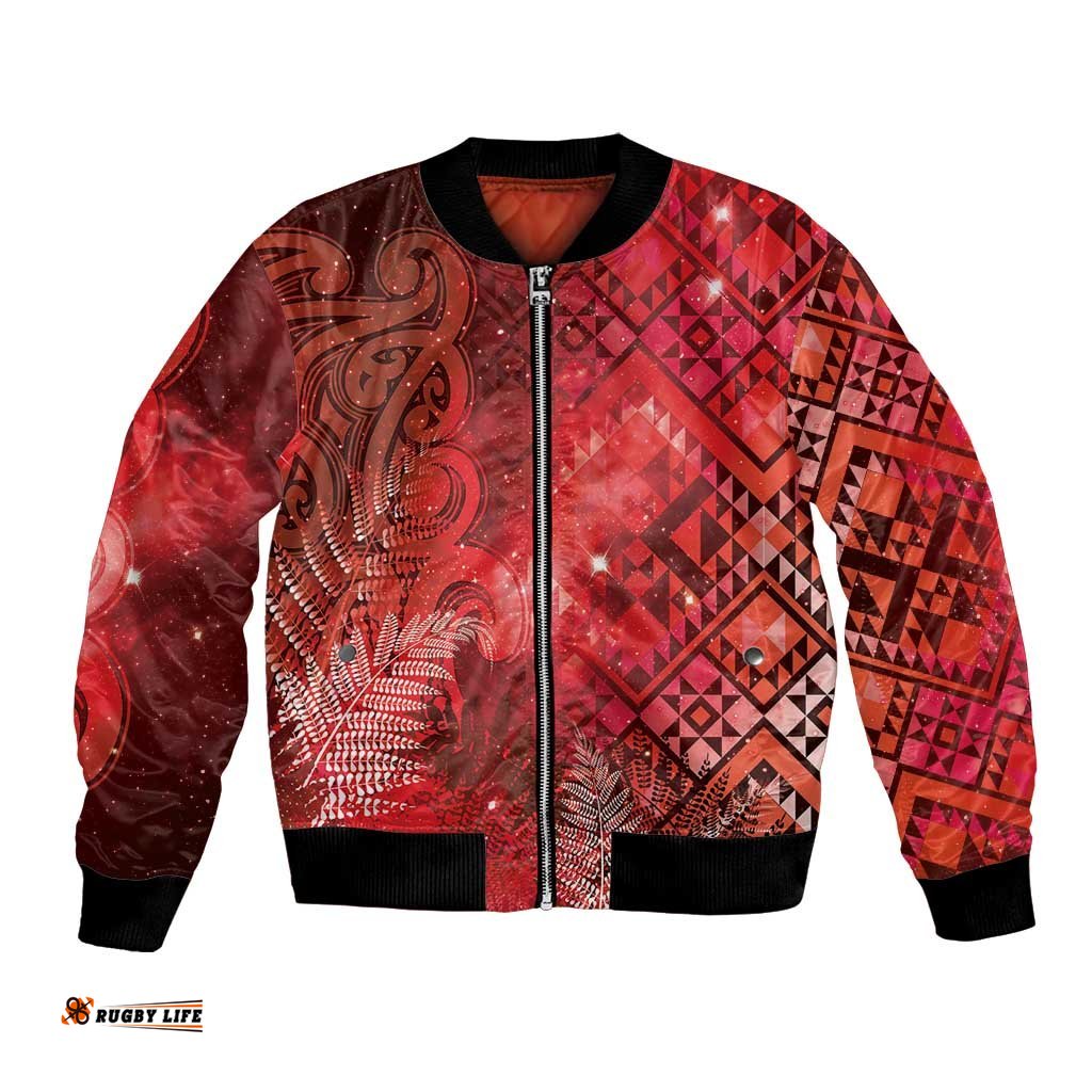 Aotearoa Taniko Matariki Bomber Jacket Cosmic Red LT7