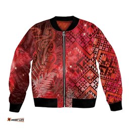 Aotearoa Taniko Matariki Bomber Jacket Cosmic Red LT7