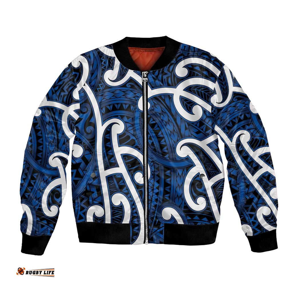 Aotearoa Maori Kowhaiwhai Bomber Jacket Kikorangi Puhoro and Patiki LT9