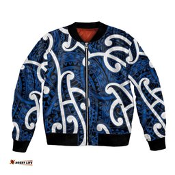 Aotearoa Maori Kowhaiwhai Bomber Jacket Kikorangi Puhoro and Patiki LT9