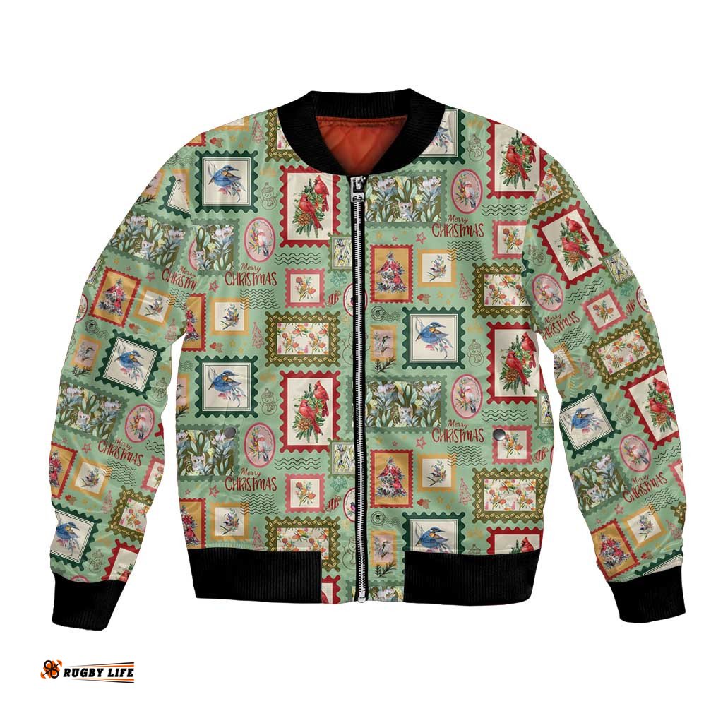 Aussie Birds Christmas La La Land Bomber Jacket Green Vintage Stamp Edition LT9