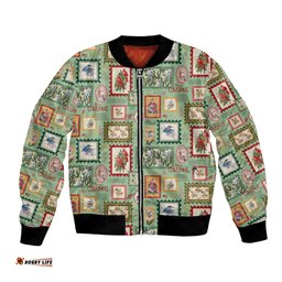 Aussie Birds Christmas La La Land Bomber Jacket Green Vintage Stamp Edition LT9