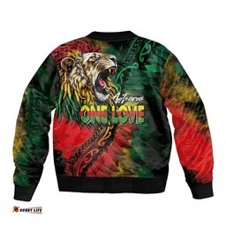 Aotearoa One Love Bomber Jacket Reggae Lion with Kakahu Huruhuru LT03