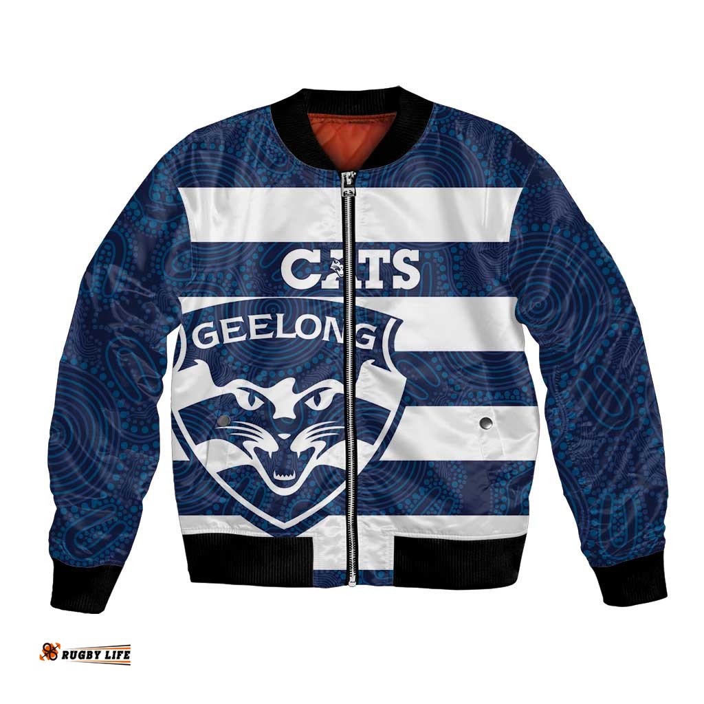 AFL Cats Football Custom Bomber Jacket Geelong Proud Indigenous Art LT14