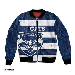 AFL Cats Football Custom Bomber Jacket Geelong Proud Indigenous Art LT14