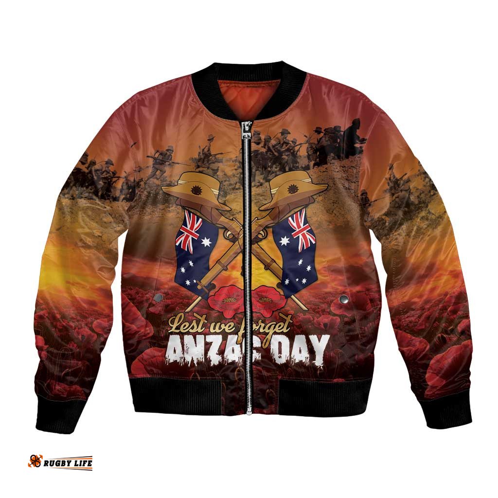 ANZAC Day Lest We Forget Bomber Jacket Australian Veterans Remembrance Tribute LT18