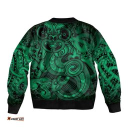 Aotearoa Maori Hei Tiki Bomber Jacket Kakariki Kowhaiwhai Puhoro Motif LT9