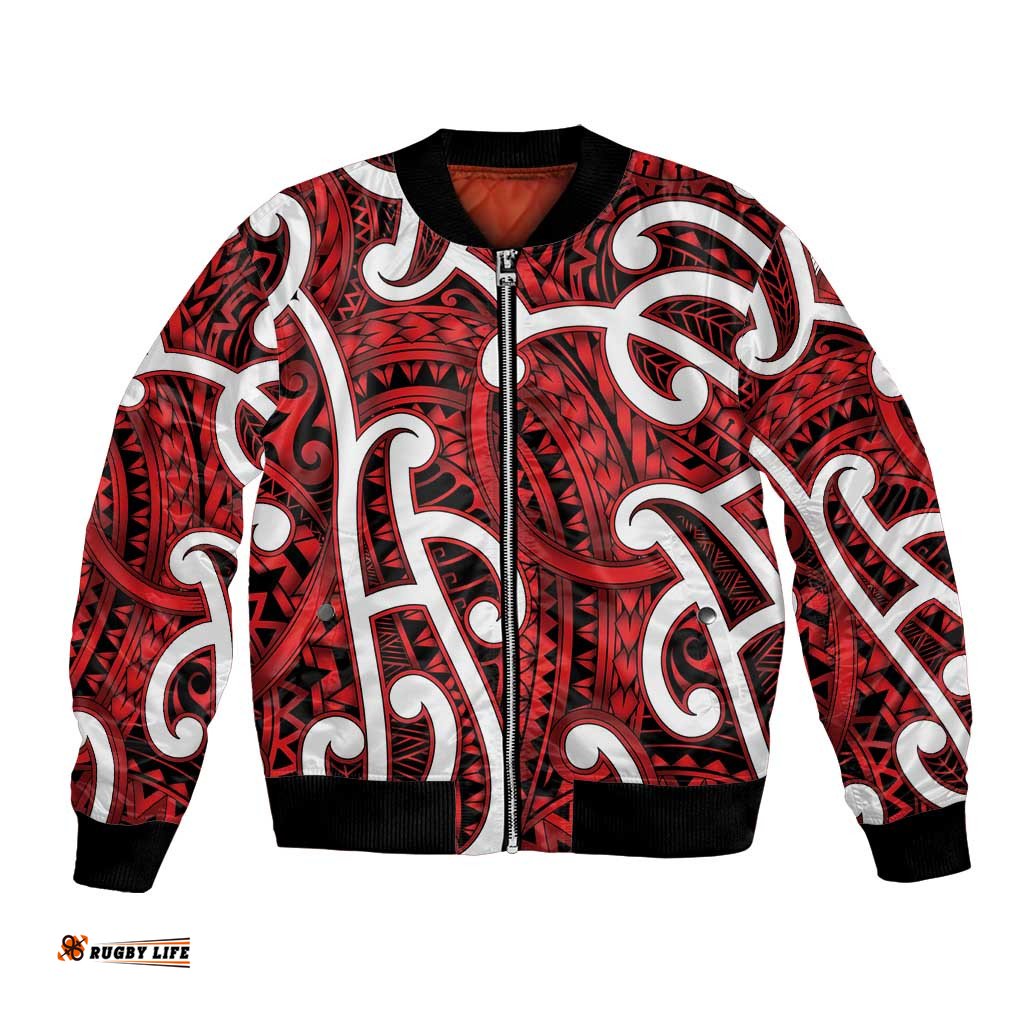 Aotearoa Maori Kowhaiwhai Bomber Jacket Whero Puhoro and Patiki LT9
