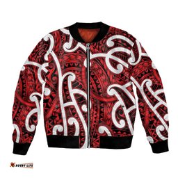 Aotearoa Maori Kowhaiwhai Bomber Jacket Whero Puhoro and Patiki LT9