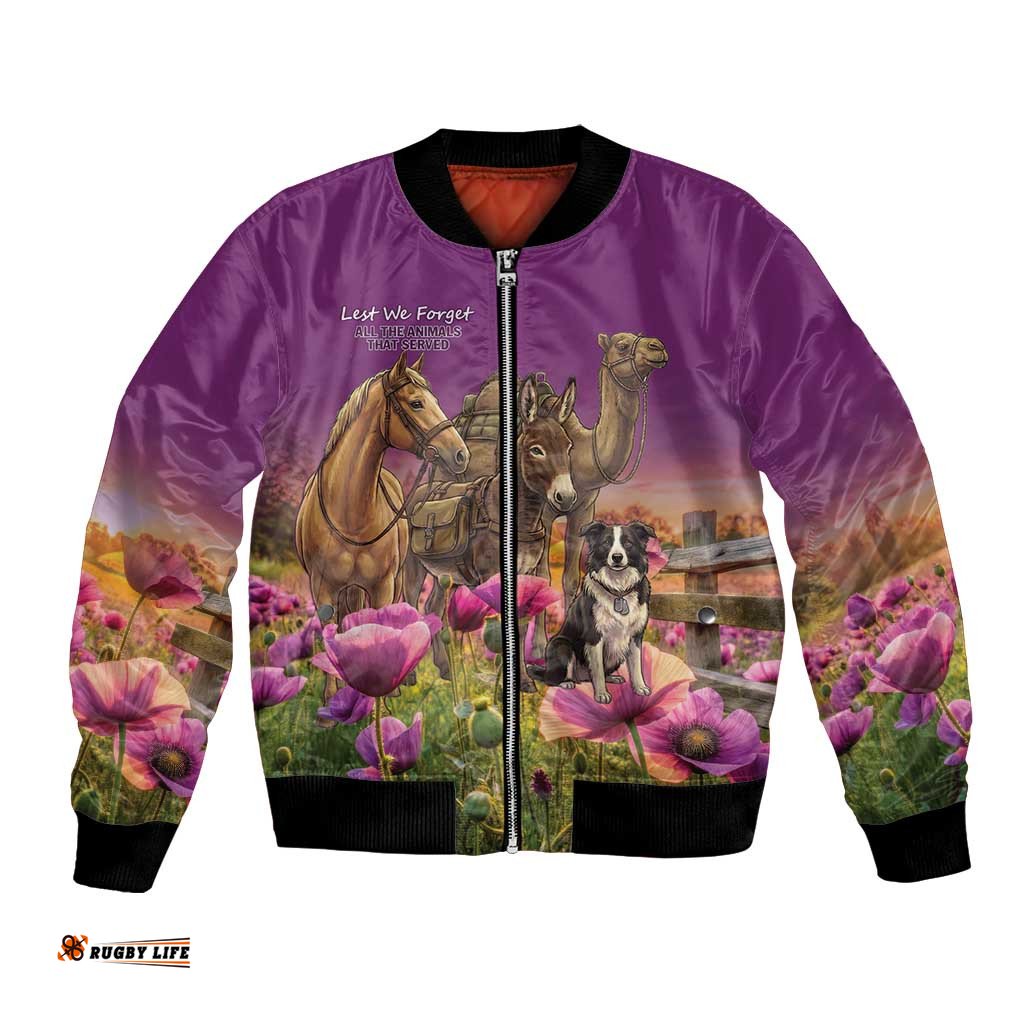 ANZAC Day Bomber Jacket Lest We Forget The Animals Of War LT15