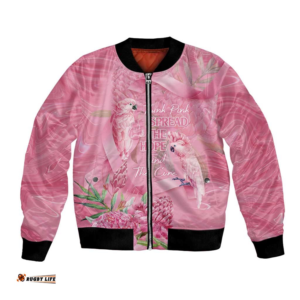 Australia Breast Cancer Awareness Bomber Jacket Think Pink Cockatoos Ribbon LT14