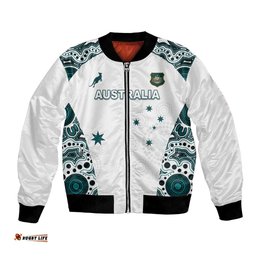 Custom Australia Rugby 2026 Bomber Jacket Go Wallabies Aboriginal Pattern White Version LT05