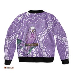 Australia Epilepsy Awareness Bomber Jacket Purple Budgerigar Plumeria Aboriginal LT14