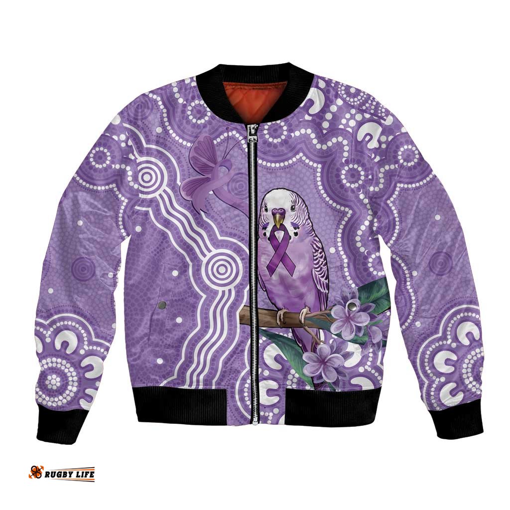Australia Epilepsy Awareness Bomber Jacket Purple Budgerigar Plumeria Aboriginal LT14
