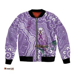 Australia Epilepsy Awareness Bomber Jacket Purple Budgerigar Plumeria Aboriginal LT14