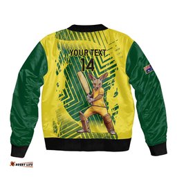 Custom Australia Cricket Bomber Jacket Aussie Baggy Greens - Kangaroo Mascot Style LT14