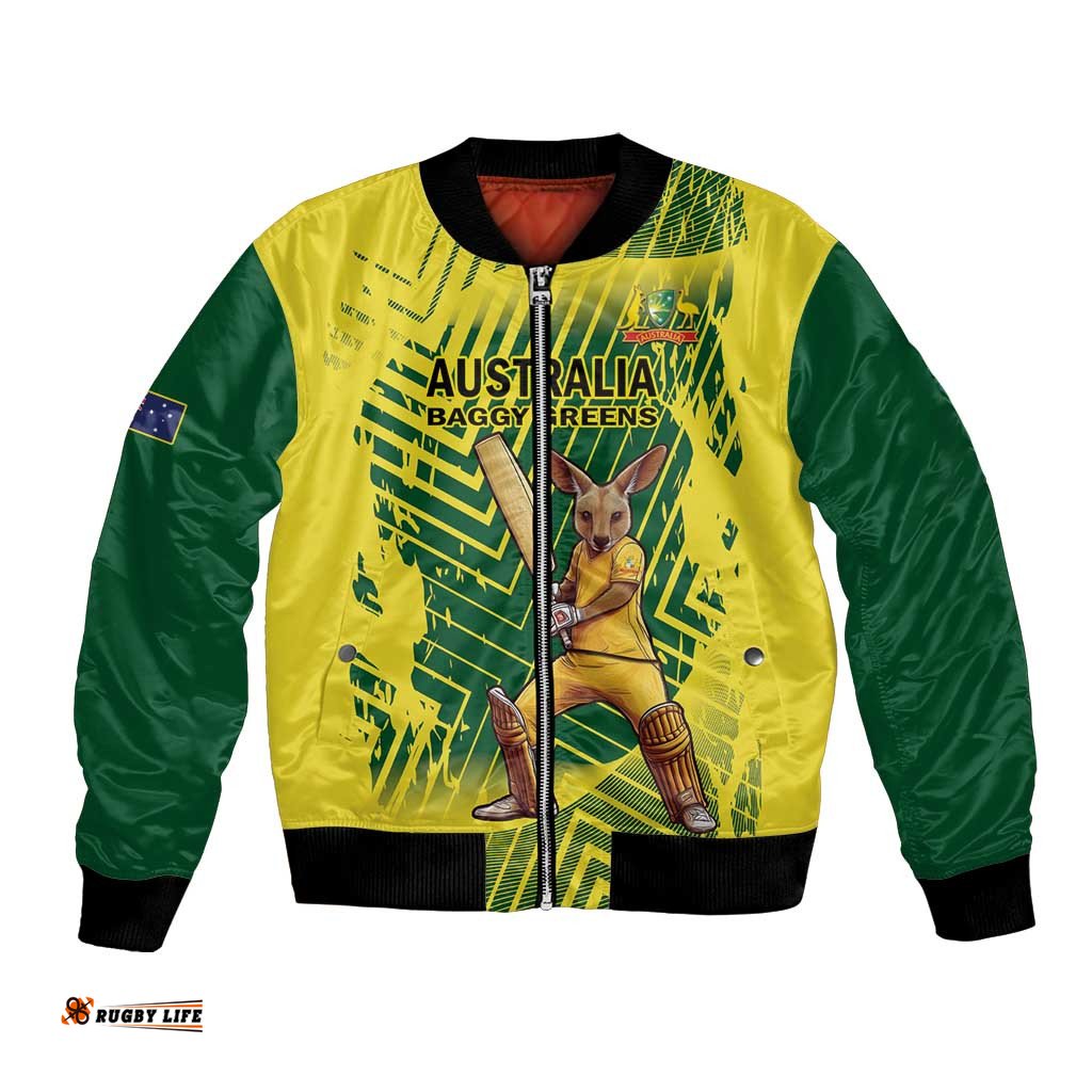 Custom Australia Cricket Bomber Jacket Aussie Baggy Greens - Kangaroo Mascot Style LT14