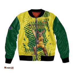 Custom Australia Cricket Bomber Jacket Aussie Baggy Greens - Kangaroo Mascot Style LT14